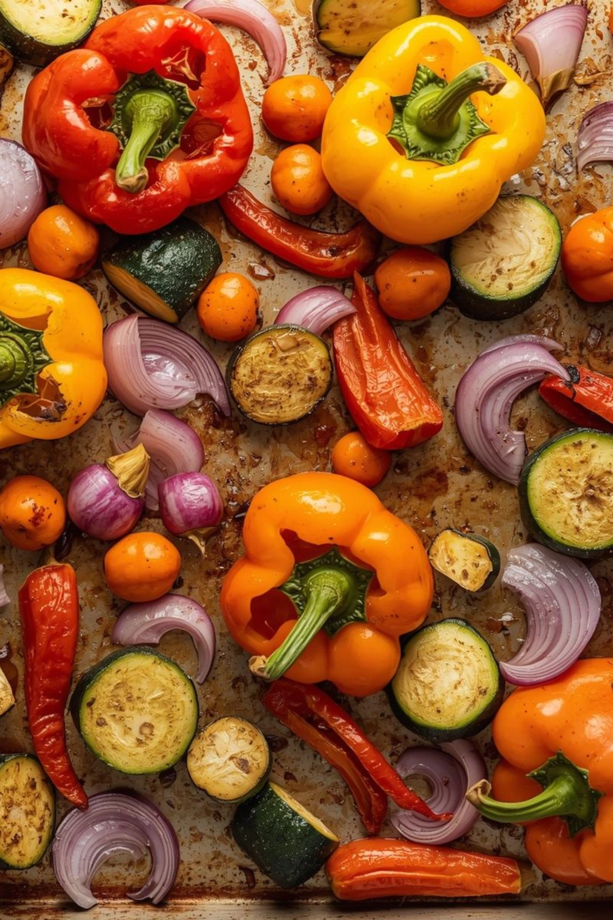 Colorful roasted GAPS-friendly vegetables on baking sheet with herbs