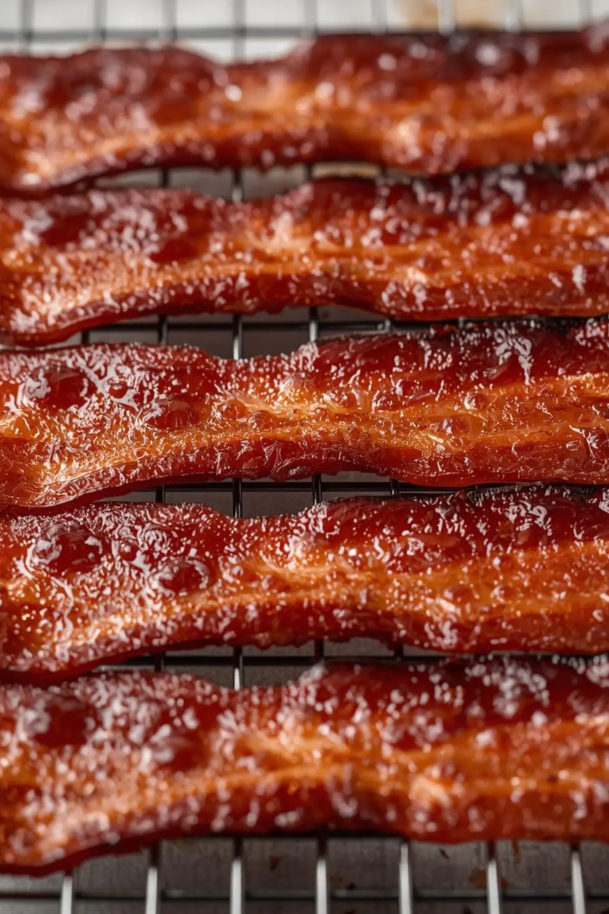 Million dollar bacon recipe with caramelized brown sugar coating on cooling rack