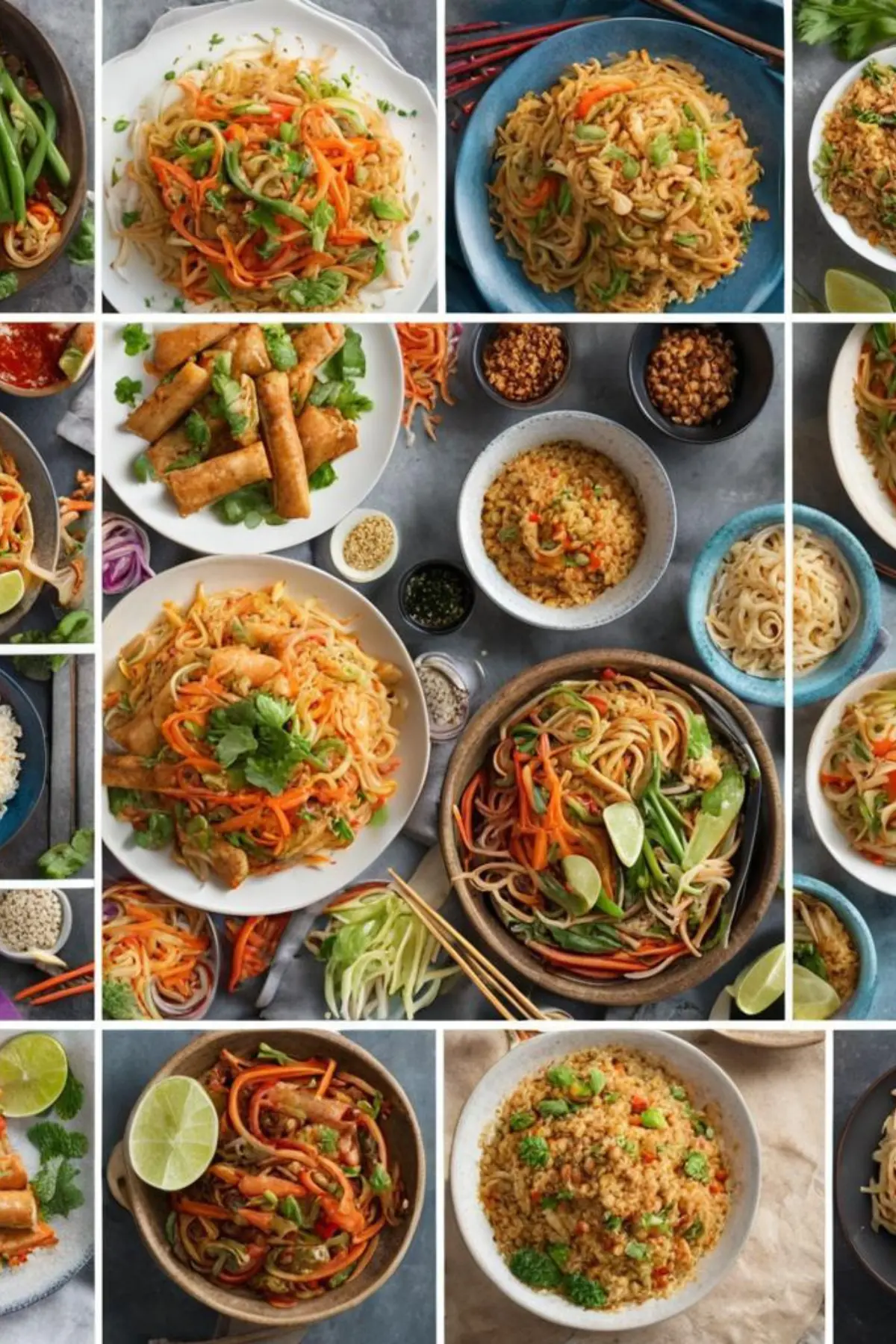 Shrimp-Curry-with-Crispy-Shallots-840x1200 collage of vegan asian recipes including pad thai, spring rolls, fried rice, and stir fry noodles